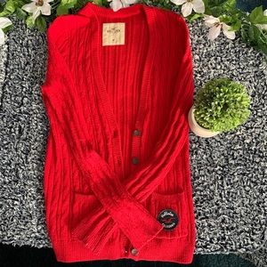 SOLD - Red Hollister Long Cablenkit Cardigan Size Medium